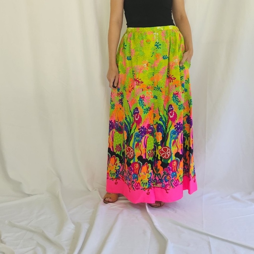 60s/70s Hand Made Neon‎ Flower Power Maxi Skirt